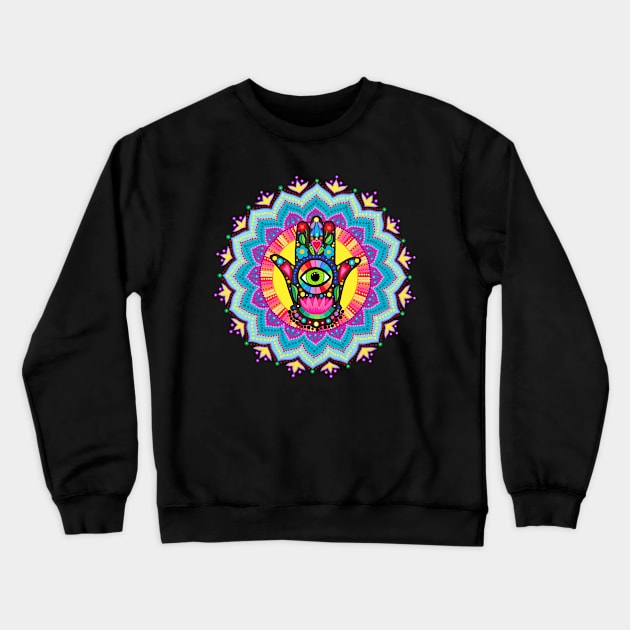 Colourful Lucky Hamsa Hand Mandala Crewneck Sweatshirt by SoozieWray